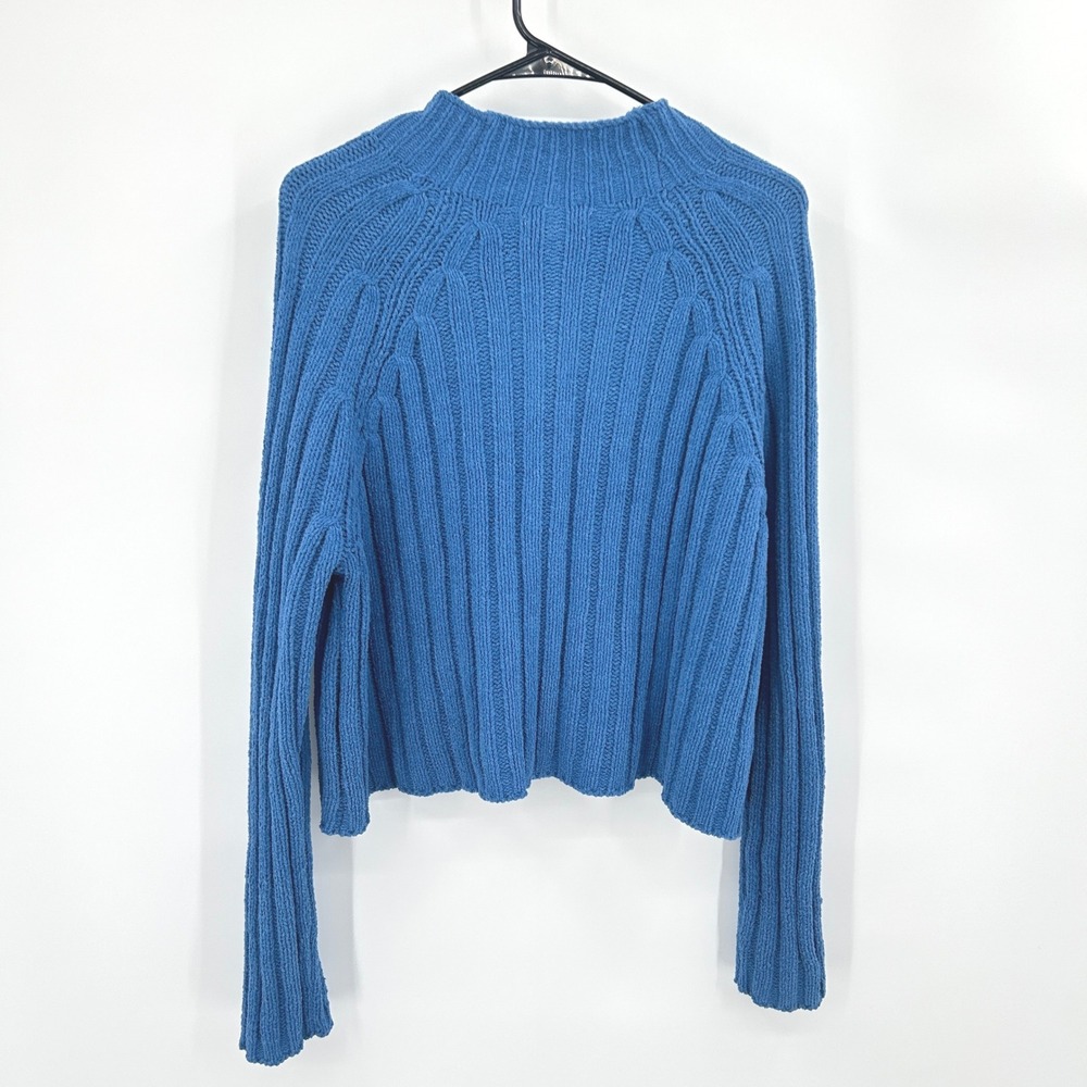 Cropped Ribbed Knit Sweater L Blue American Eagle Y2K Cozy Indie Everyday Cozy - Picture 6 of 7